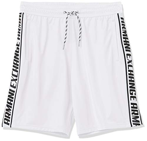 A|X Armani Exchange Men's Triacetate Logo Tape Drawstring Bermuda Short, White, M