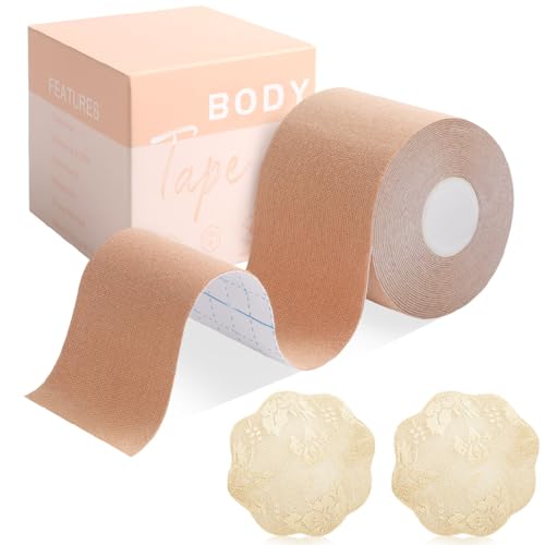 Okela Boob Tape Breast Lift Tape,Body Tape for Breast Lift Fashion Breast Petal Adhesive Bra,Bob Tape for Breast A-E Cup Nude