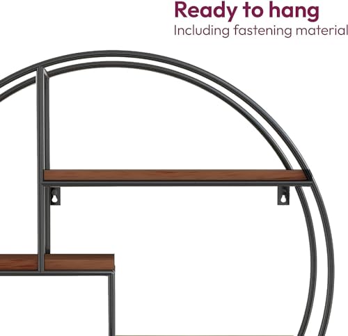 Image of Dime Store Metal Round Floating 4-Tiers Shelves Wooden Bookshelf for Home Wall Decorative Racl Shelf for Living Room & Bedroom (Black & Brown)
