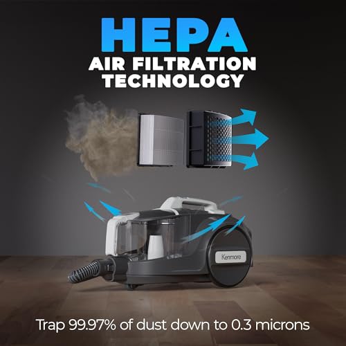 Image of Kenmore DC5070.01 Upgrade 500 Series Bagless Canister Vacuum with Hair Eliminator Brushroll,2-Motor Cyclonic Technology, HEPA Filtration & 24' Auto Cord Rewind for Pet, Carpets, Hard Floors, Stairs