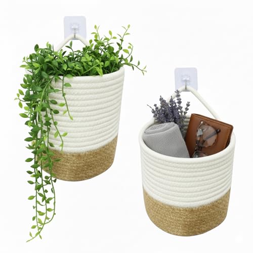 TeoKJ Set of 2 Small Round Hanging Baskets, 7" x