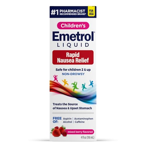 Emetrol Childrens Non-Drowsy Nausea Relief - Liquid Nausea Medicine for Upset Stomach - Nausea Relief for Kids - Mixed Berry Flavor - 4fl oz
