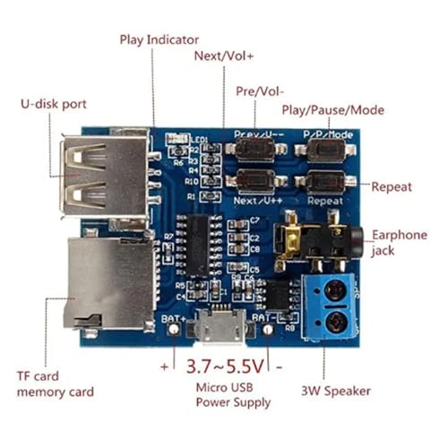 DollaTek Mp3 Lossless Decoders Decoding Power Amplifier Mp3 Player Audio Module Mp3 Decoder Board support TF Card USB
