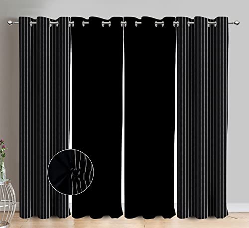 Image of AIRWILL Cotton Candy Stripe Black Striped & Solid Pattern Window Curtains 153 / 5ft Length - (Black, Pack of 4)