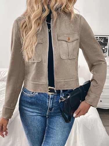 Women's Suede Jackets Business Casual Zip Up Cropped Faux Leather Blazer Jacket Fall Coat 20253