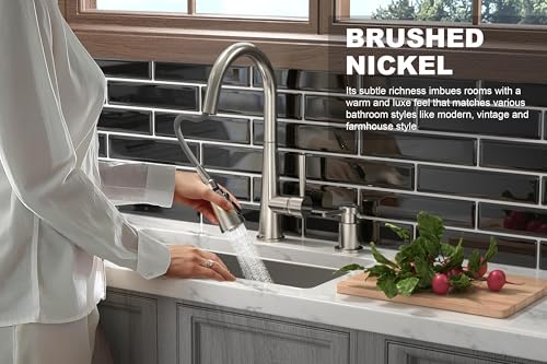 Lava Odoro Montelux Brushed Nickel Kitchen Faucet with Pull Down Sprayer, Single Handle Kitchen Sink Faucet, Faucet for Kitchen Sink with Magnetic Docking Spray Head and Deck Plate, KF321-BN by Lava Odoro - Used condition - Image 3