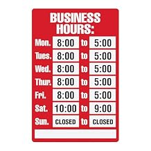 Cosco Sign Kit, Business Hours, 8 x 12 Inches 098071