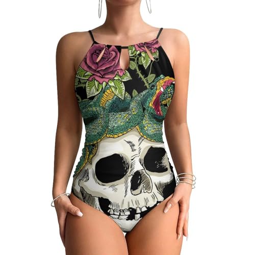 Monokini fleurs de crâne une pièce de bain haut de gamme pour femme