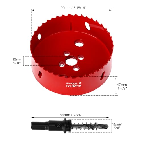 QWORK® 100 mm Hole saw, M42 HSS hole saw bit, drilling tool kit round drill for aluminum, iron and wood 2 QWORK® 100 mm Hole saw, M42 HSS hole saw bit, drilling tool kit round drill for aluminum, iron and wood - Image 2