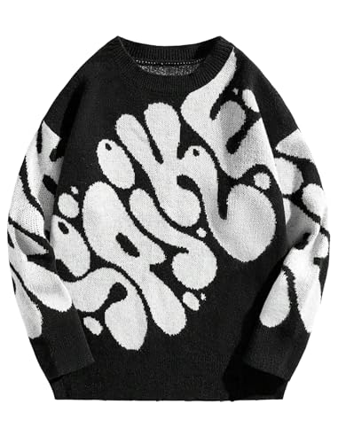 Men's Oversized Sweater Long Sleeve Crewneck Graffiti