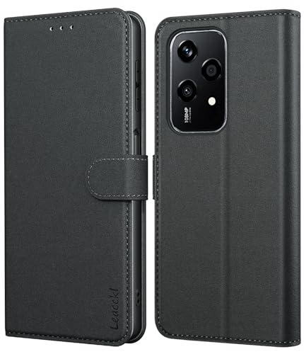 Leacckl for Honor 200 Lite Case Leather Wallet Case for Honor 200 Lite Flip Phone Case with TPU Shockproof Shell and Card Holder Black