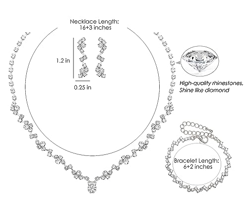 Elegant Necklace Earrings Bracelet Crystal Bridal Wedding Jewelry Sets for Brides Bridesmaid Prom Formal Costume Accessories for Women2