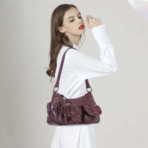 Image of Angel Kiss Hobo Purses for Women Crossbody Shoulder Bag Ladies Multi Pocket Handbags with Adjustable Shoulder Strap | Soft Vegan Leather