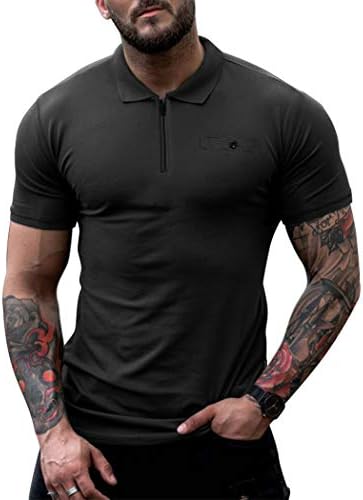 COOFANDY Men's Zipper Collar Golf Polo Shirt Short Sleeve Slim Fit Pique Cotton Polos Black