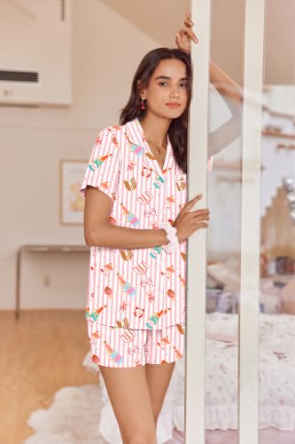 Image of Ekouaer Womens Pajamas Set Soft Classic Notch Collar Bride Pjs Comfy Short Sleeve Sleepwear Loungewear