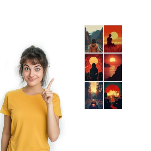 Image of SiddArtify Sunset Silhouette Wall Art Poster Print Set - Modern Landscape Decor for Living Room Bedroom Office - Set of 2-4x6 Inch - Board (Pack of 6) - Sticker (Pack of 6)