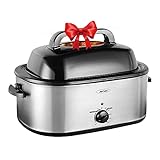 30lb 26-Quart Roaster Oven, Electric Roaster Oven with Viewing Lid, Sunvivi Turkey Roaster with Unique Defrost/Warm Function, Large Roaster with Removable Pan & Rack, Stainless Steel, Silver