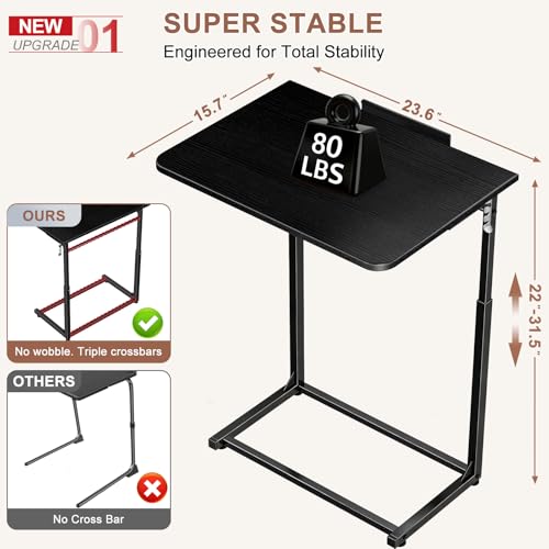 Image of Tv Tray Table Set of 2,Extra Large Dinner Food Tray Table,Couch&Bed Eating Desk,Heavy Duty Folding Laptop Side Table with 8 Height&90 Tilt Adjustable,C-Shaped End Table with Phone Slot Black