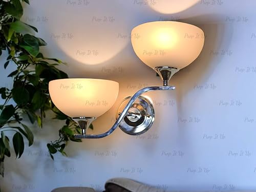 Image of Prop It Up Modern Wall Sconce Light Fixture, 2-Light Chrome with White Glass Shades, Contemporary Design, Without Bulb