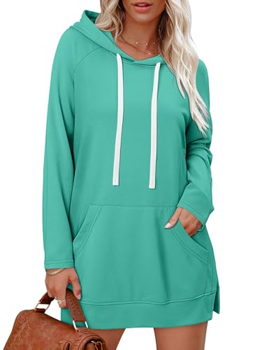 KISSMODA Women Hoodies Dress Long Sweatshirts Dress Raglan Sleeves Oversized Sweatshirts with Pocket 2025 Fall Winter Trendy