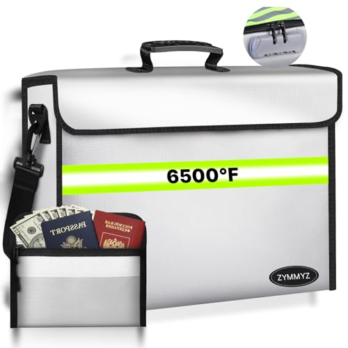 Fire Proof Bag for Documents with Removable Folder Layers/Money Bag 6500°F,Fireproof Waterproof Bag with Lock,Portable Home Travel Fire Box Safe for Documents/Valuables/Cash(14.1x9.5x4.2 inches)