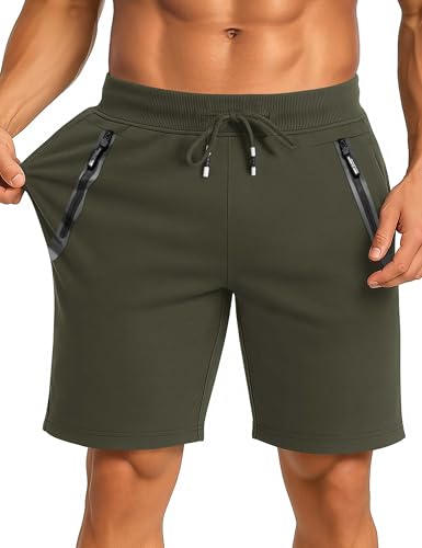 Image of CRYSULLY Men's Cotton Joggers Casual Workout Shorts Running Shorts with Zipper Pockets 1703