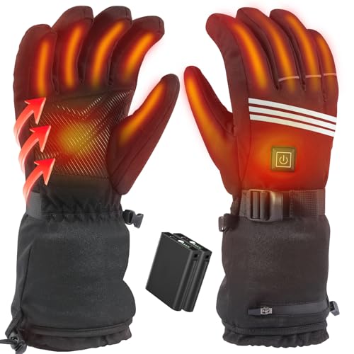 Heated Gloves for Men Women,Rechargeable Heated Gloves with 7.4V/2 5000mAh Battery 4 Temperature Levels,Waterproof Touchscreen Electric Heating Hand Warmer Gloves for Motorcycle Skiing Hunting(L)