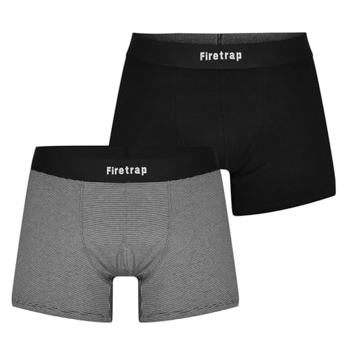 Image of Firetrap Mens 2 Pack Trunks Black/Stripe Large