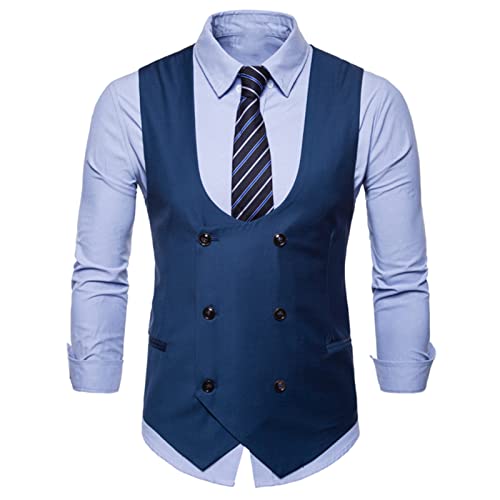 Men's Wedding Business Dress Suit Vest Solid Double Breasted Waistcoats for Party Dress Vest,XS-3xl (Color : Blue, Size : Medium)