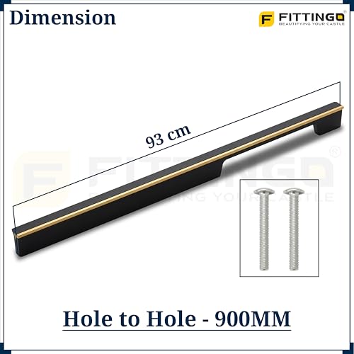 Image of Altroz Modern Handle for Wardrobe /Cabinet Handle /Pull Handle for Wardrobe /Cupboard Handle (900mm Hole to Hole) Aluminum - Black /PVD Gold (Pack of 1)-| 3 Years Warranty |