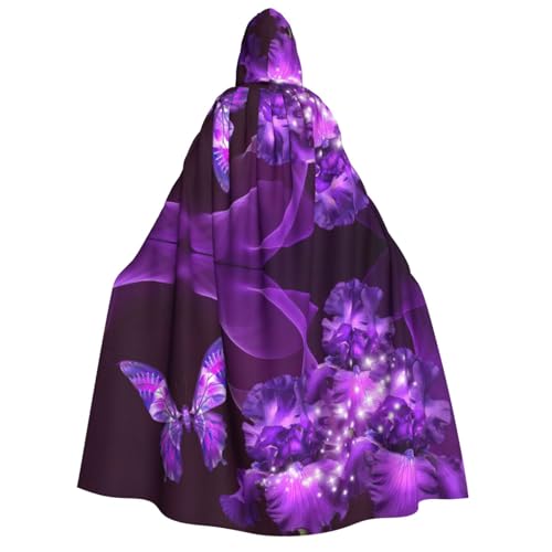 Cape de sorcière papillon violette avec grande capuche fluide pour cosplay et carnaval