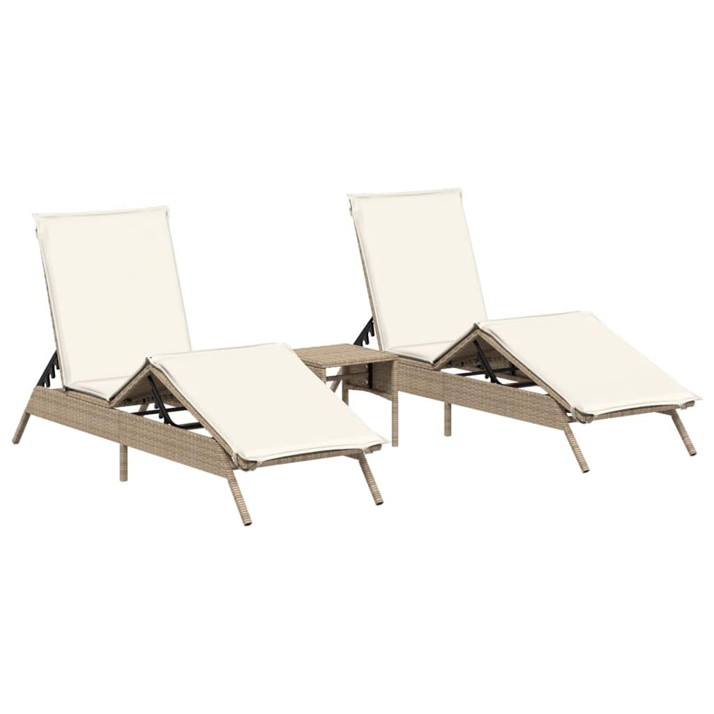 vidaXL Tumbonas con mesita 2 Unidades ratán sintético Beige, Tumbona de Exterior, Tumbona de jardín, Muebles de Exterior, Tumbona de Exterior