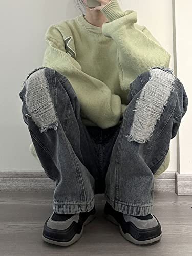 Women Teen Girl High Waisted Flare Wide Leg Baggy Distressed Boyfriend Jeans Y2K Fashion Ripped Jeans3