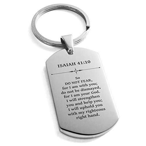 Stainless Steel Do Not Fear Isaiah 41:10 Dog Tag Keychain Keyring