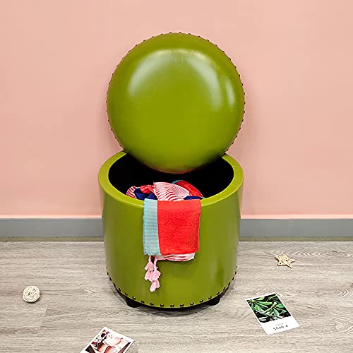 PAXLBF Reposapiés otomano tapizado de piel sintética, otomana redonda de almacenamiento, para sala de estar, dormitorio, entrada, cambiador de zapatos, taburete de almacenamiento multifuncional-Q 40 x