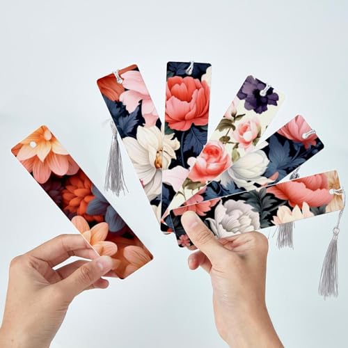 Marque-pages à pompons lot de 6 accessoires de lecture imprimés fleurs
