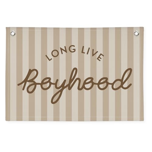 Image of Boys Room Decor Long Live Boyhood Banner，Vintage Playroom Bedroom Nursery Wall Hanging Decor, Retro Kids Room Decor Stripes Flag Banner 30x20 boyroom