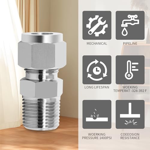 Image of ChillWaves 304 Stainless Steel Compression Tube Fitting, 3 /4 inch OD x 1 inch NPT Male Compression Union Connector(1-PACK)