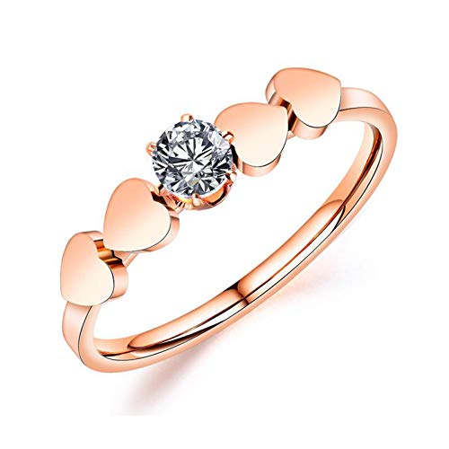 MoAndy Cz Rings for Women Lobe Heart Cubic Zirconia Stainless Steel Rose Gold Ring Size 6
