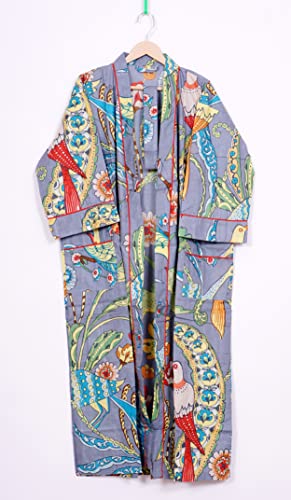 Image of Pure 100% Cotton Robe For Womens Bathrobe Dressing Gown Long sleepwear Free Size Kimono