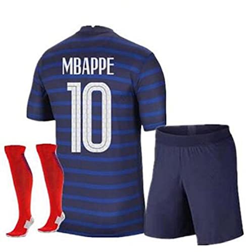 ZamZam France Mbappe Home Blue 2021 Soccer Kids Jersey + Shorts + Socks Set Kit for Youth Size Medium (8-9 Years Old)