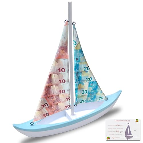 Dumeher Geldgeschenk Hochzeitsgeschenk aus Holz Boot Geldgeschenk mit Segenskarte als Glücksbringer Geldgeschenk zur Hochzeit basteln Geburtstag Abschied, 1 Stück