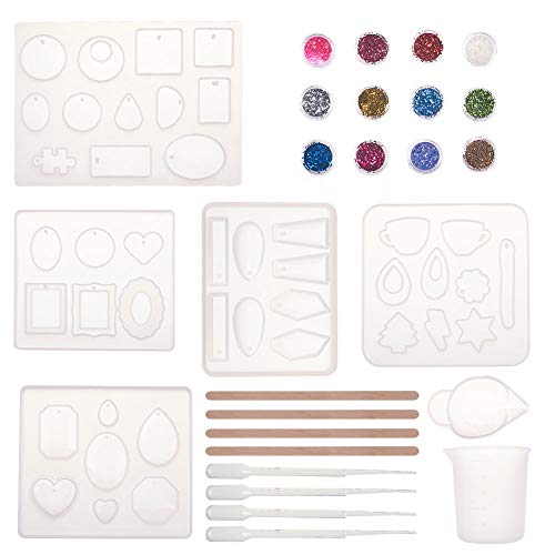 SiTey DIY Resin Molds 10pcs Pieces Silicone Resin Casting Molds and Tools Kit with Nail Art Glitter for Jewelry Resin Craft Making DIY Pendant Making
