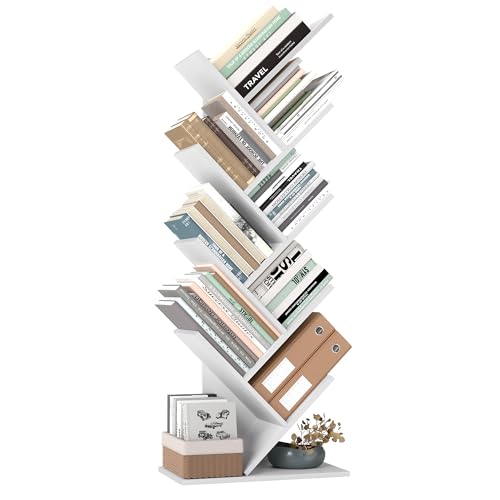 VASAGLE 9 Tier Bookcase Shelf Storage Unit Tree Shape for Living Room Office Bedroom White LBC11WTV1