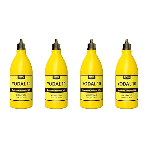 Zotal Yodal 1LITRO (Povidona yodada) - Pack 4 Unidades - Antiséptico en solución tópica, Negro