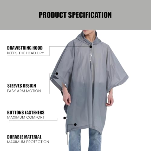 Image of Allextreme EVA Poncho Raincoat Transparent Hooded Water Resistant Rain Jacket with Sleeves for Women Men Camping Rainy Season Travel (Grey)