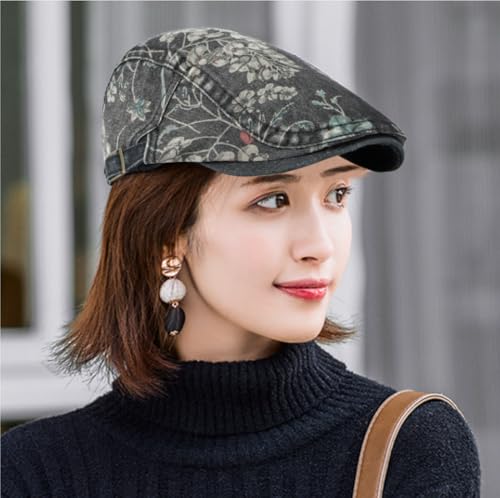 Image of Quanhaigou Unisex Denim Newsboy Hats Flat Ivy Gatsby Cabbie Driving Berets Hat Cotton Dad Cap for Men Women