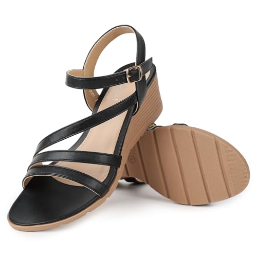 Image of Wedge Sandals for Women Dressy, Comfortable Summer Low Wedges Womens Open Toe Strappy Sandal