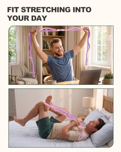 Image of Trideer Stretching Strap with Loops & Leg Lifter, Non-Elastic PT Strap | Leg Lifter Mobility Aid, Non-Elastic PT Stretching Strap, Multi-Loop Grip Control, Home Recovery Support