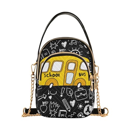 Vehicle Cell Phone Purse Yellow School Bus Black White Crossbody Handbag Durable Shoulder Bag Sturdy Travel Pouch Compact Chic Bag for Women Girlfriend Wife Xmas New Year Gift2